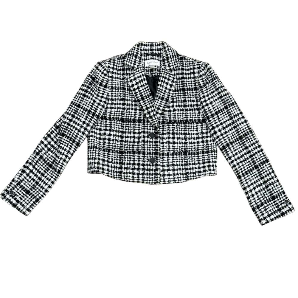 Women’s Calvin Klein Black & White Plaid Tweed Cropped Blazer Size 6